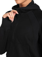 Spring Womens 1/2 Zip Hoodies Half Zip Pullover Loose Sweatshirts Thumb Hole Pocket Long Sleeve Crop Tops