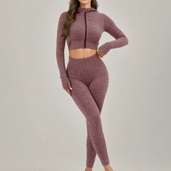 Women's Long Sleeve Running Yoga Suit High-End Feel Fitness Tracksuit Two-Piece Set Morning Runners Clothing