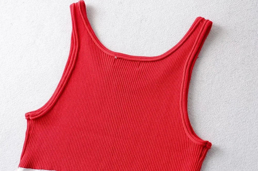 Summer New Style Women's Pure Desire Spicy Girl Color Block Elastic Slim Fit Cuffed Letter Knitted Halter Top Vest Cotton