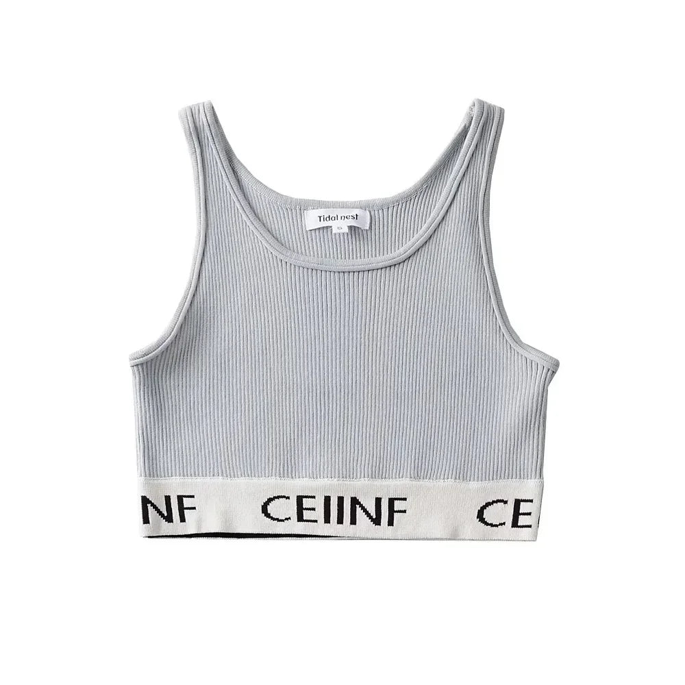 Summer New Style Women's Pure Desire Spicy Girl Color Block Elastic Slim Fit Cuffed Letter Knitted Halter Top Vest Cotton