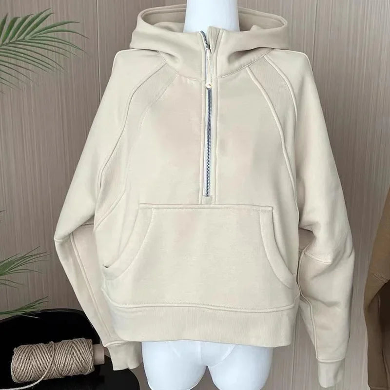 LULU Women's Thickened Hoodie Sweatshirt Zipper Sportswear Yoga Outdoor Fitness Casual Loose Style Autumn Winter Collection