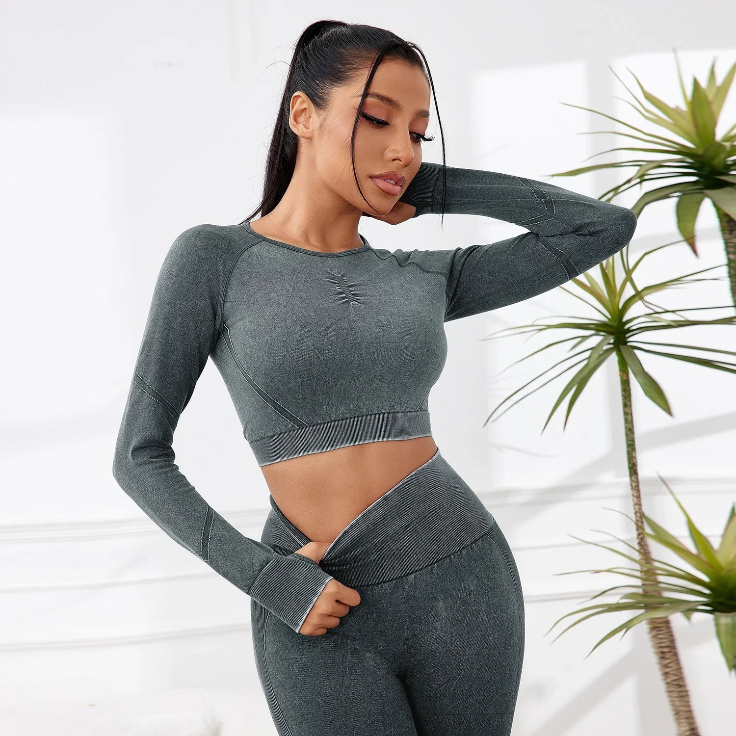 2025 2PCS Sets Women Outfit High Waist Gym Sexy Sport Wash Pants Sets Running Outdoors Skinny