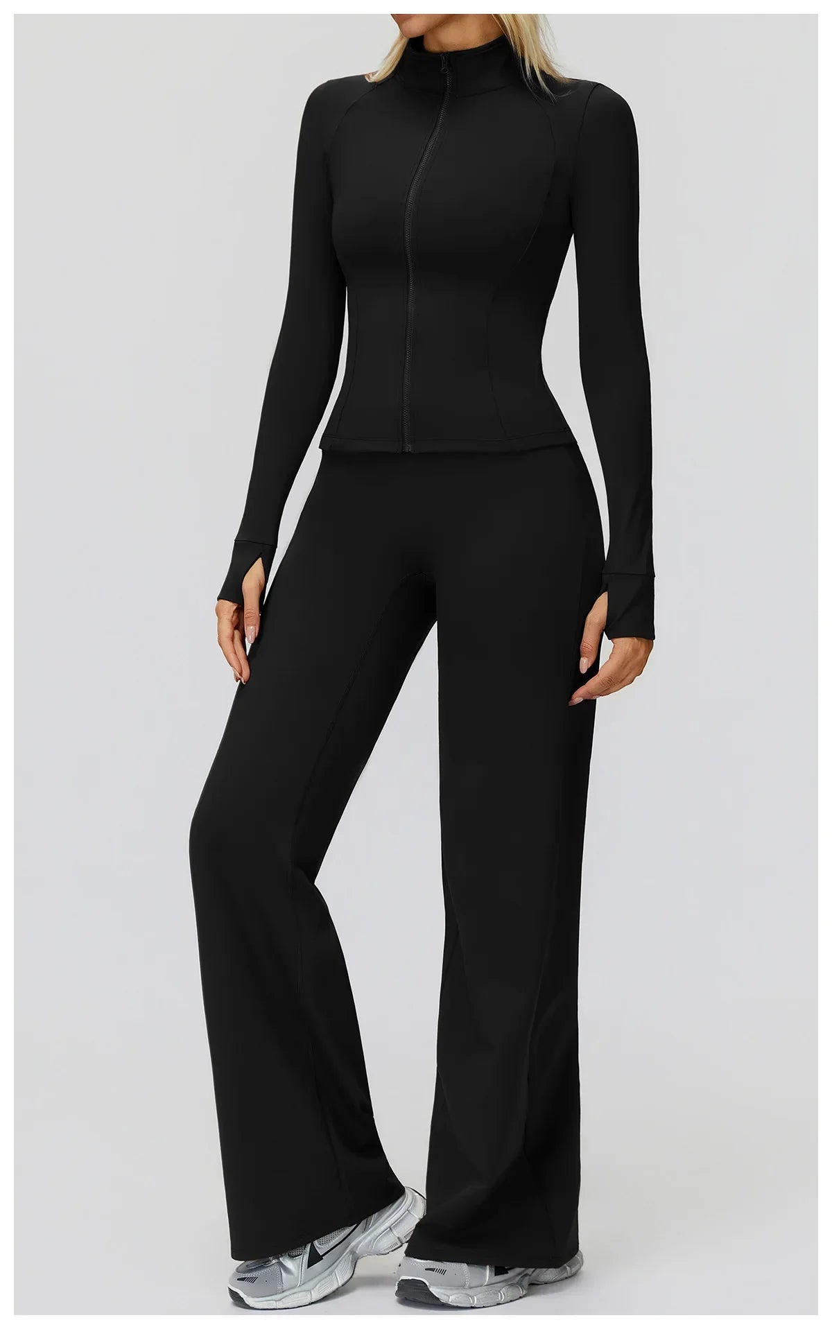 2PCS Yoga Set Workout Sets Women Sportswear Gym Clothing Fitness Zipper Long Sleeve High Waist Leggings Sports Suits Yoga Suit