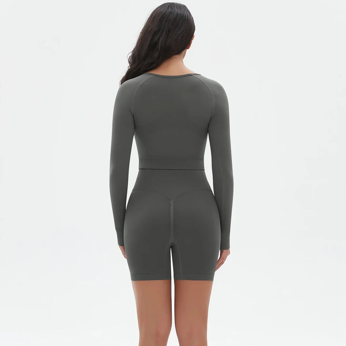 High Waist Seamless Fitness Sports Yoga Shorts Long Sleeved Set Woman Tight Solid Color Workout Top Summer Breathable Yoga Set