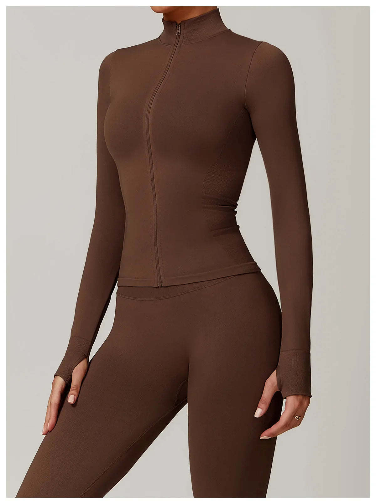 Seamless Yoga Slothes Women's Top Standing Collar Long Sleeved Sports Jacket Running Training Fitness Top Windproof Running Suit