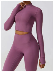 Women's Long Sleeve Top Zipper Jacket Yoga Shirts Running T-Shirt Workout Fitness Gym Sports Top Training Crop Top Clothes