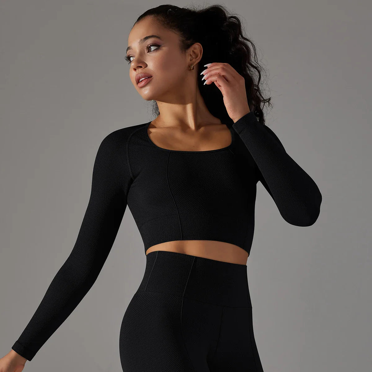 Women Yoga Shirt Gym Top Long Sleeves  Fitness Sport Women Clothing Elastic Breathable Pilates Long Sleeve Crop Tops Activewear