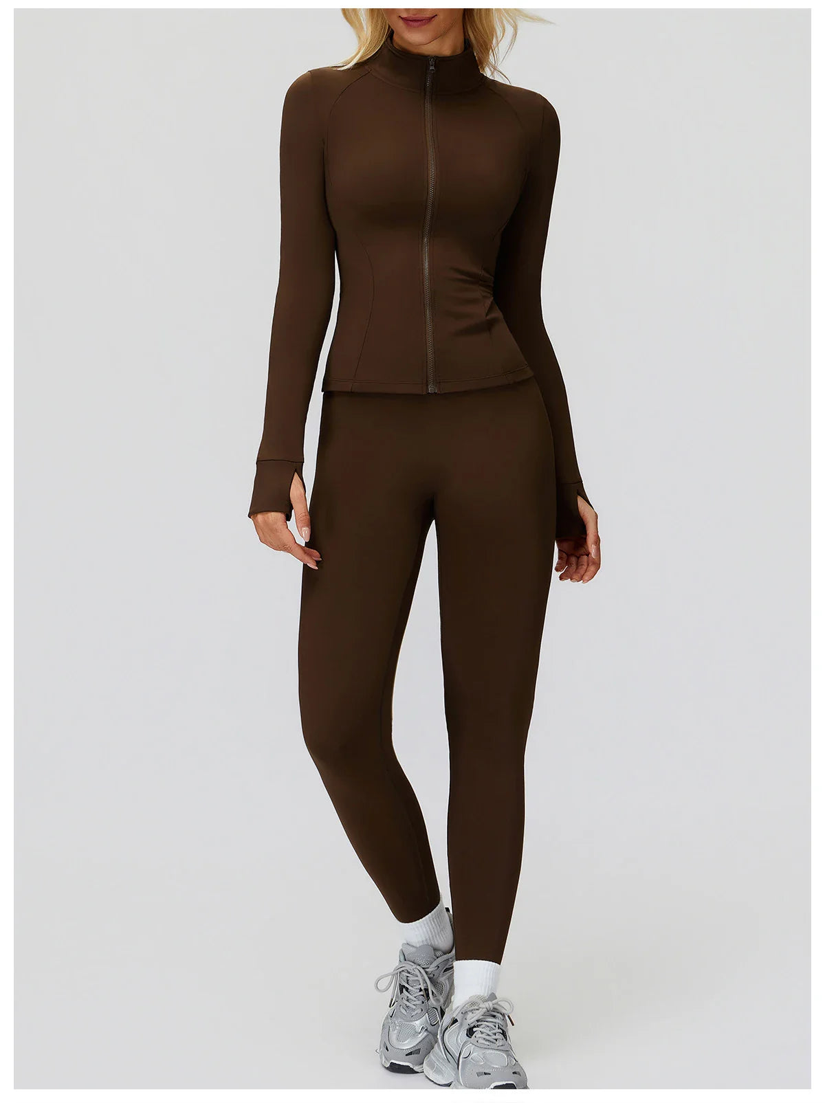 2PCS Yoga Set Workout Sets Women Sportswear Gym Clothing Fitness Zipper Long Sleeve High Waist Leggings Sports Suits Yoga Suit