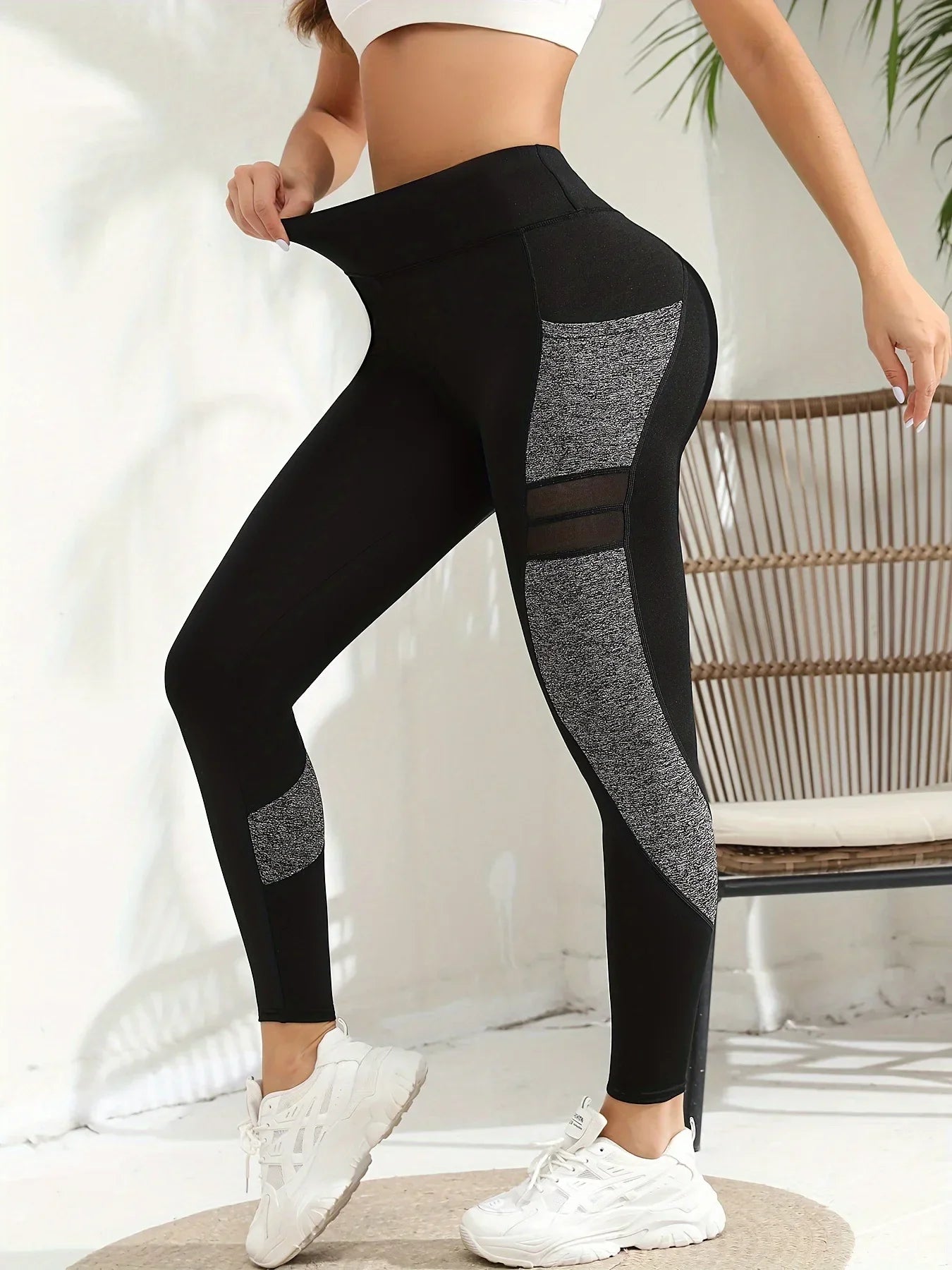 High-Waist Yoga Tight Pants Fitness Exercise Running Women's Bottoming Trousers Patchwork Design Abdomen Lifting Buttocks