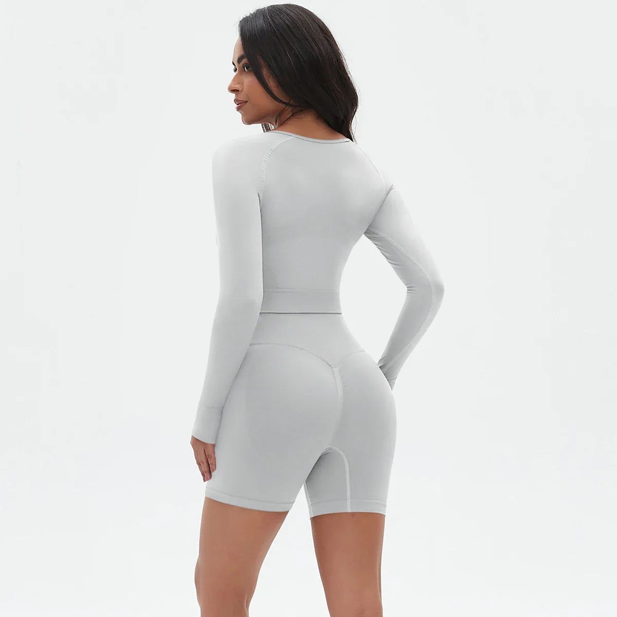 High Waist Seamless Fitness Sports Yoga Shorts Long Sleeved Set Woman Tight Solid Color Workout Top Summer Breathable Yoga Set