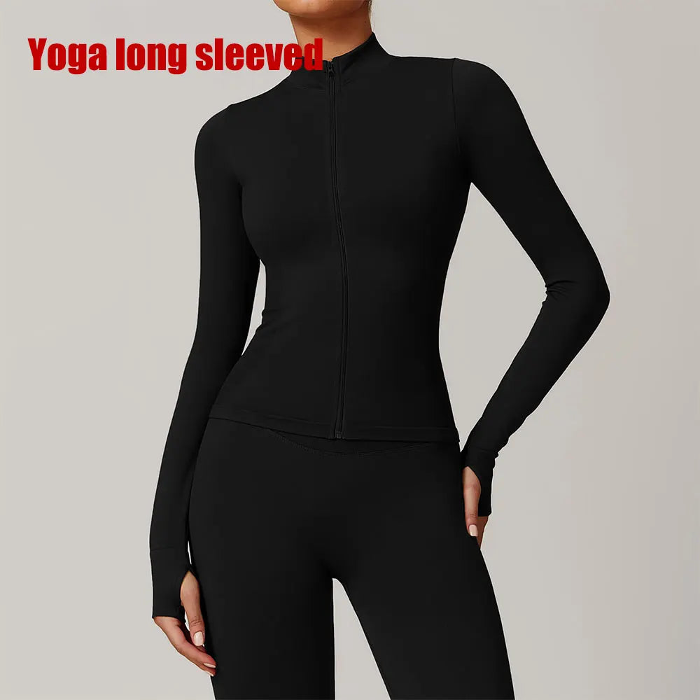 Seamless Yoga Slothes Women's Top Standing Collar Long Sleeved Sports Jacket Running Training Fitness Top Windproof Running Suit