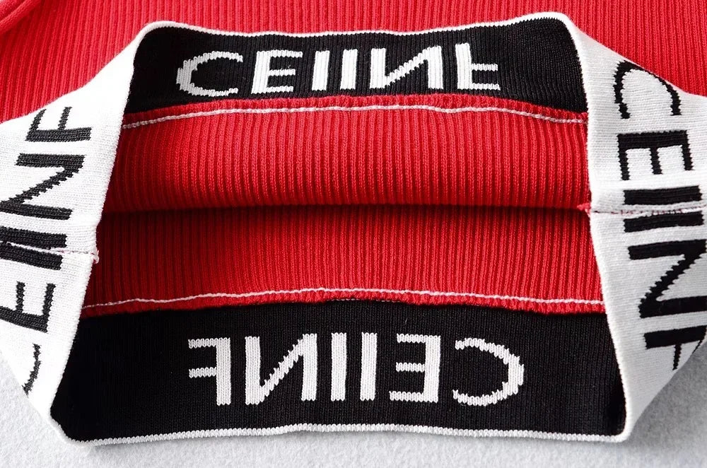 Summer New Style Women's Pure Desire Spicy Girl Color Block Elastic Slim Fit Cuffed Letter Knitted Halter Top Vest Cotton