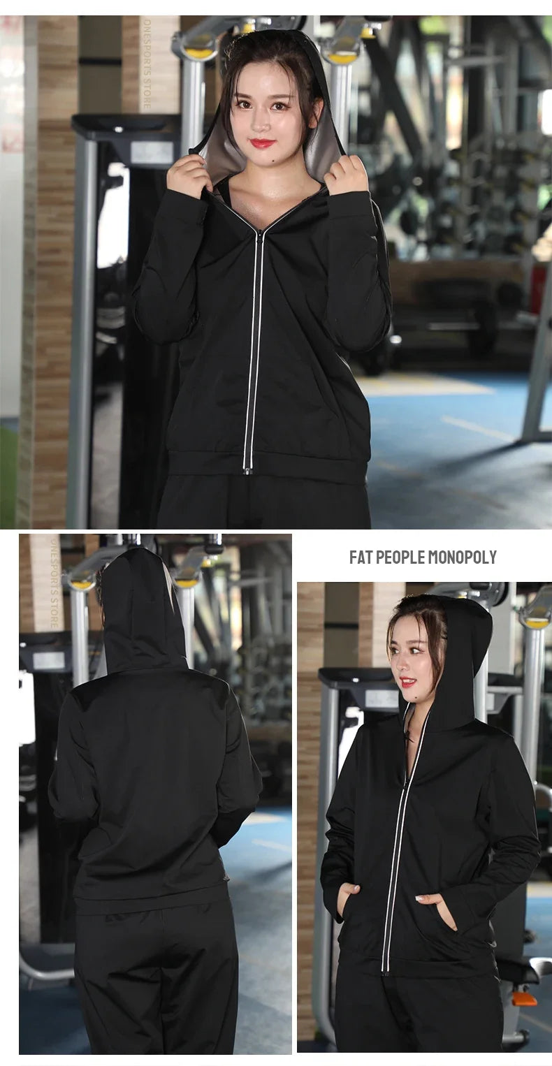 New Sauna Suit Women Plus Size Gym Clothing Sets for Sweating Weight Loss Female Sports Active Wear Slimming Tracksuit Women