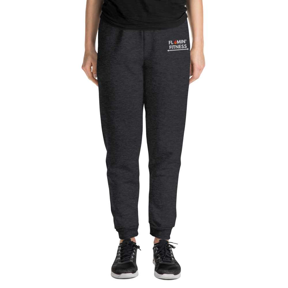 Women's Black Heather Embroidered Logo Joggers Flamin' Fitness